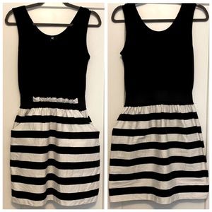 IZ Byer Black & White Striped Dress with Pockets